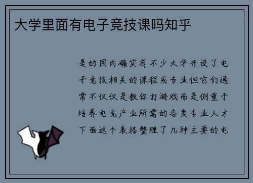 大学里面有电子竞技课吗知乎
